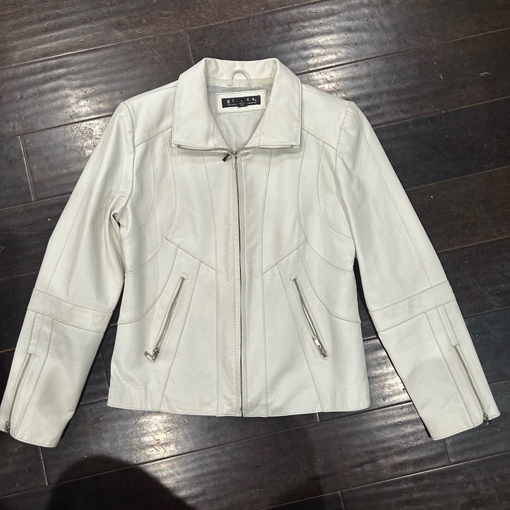 Giacca 100% genuine leather white vintage jacket coat lightweight fitted vintage